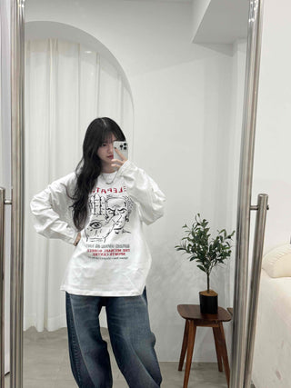 Campus Lettering Graphic Oversized Long Sleeve T-shirt