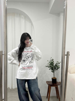 Campus Lettering Graphic Oversized Long Sleeve T-shirt
