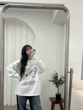 Campus Lettering Graphic Oversized Long Sleeve T-shirt