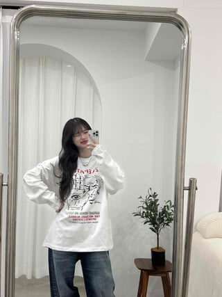 Campus Lettering Graphic Oversized Long Sleeve T-shirt
