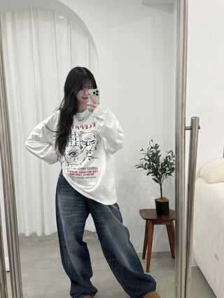 Campus Lettering Graphic Oversized Long Sleeve T-shirt