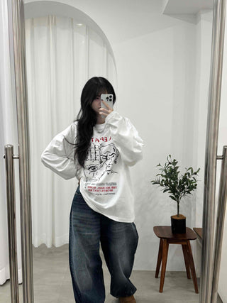 Campus Lettering Graphic Oversized Long Sleeve T-shirt