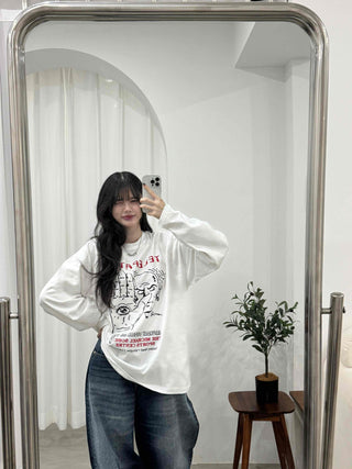 Campus Lettering Graphic Oversized Long Sleeve T-shirt