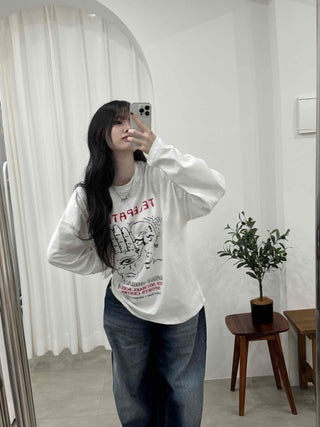 Campus Lettering Graphic Oversized Long Sleeve T-shirt