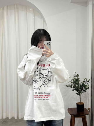 Campus Lettering Graphic Oversized Long Sleeve T-shirt