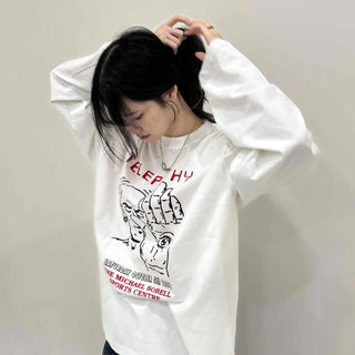 Campus Lettering Graphic Oversized Long Sleeve T-shirt
