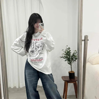 Campus Lettering Graphic Oversized Long Sleeve T-shirt