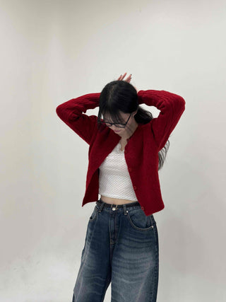 Avant-garde Cable Knit Short Cardigan