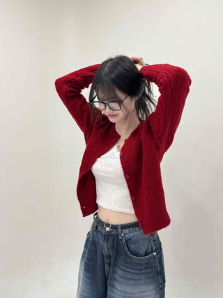 Avant-garde Cable Knit Short Cardigan