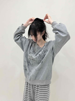 Unique Fade Print Buckle Off-Shoulder Loose Fit Sweatshirt