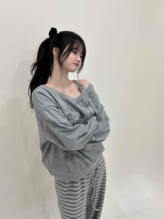 Unique Fade Print Buckle Off-Shoulder Loose Fit Sweatshirt