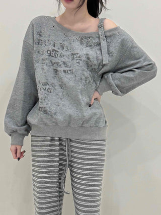 Unique Fade Print Buckle Off-Shoulder Loose Fit Sweatshirt