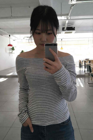 Soft Daily Wide Boat Neck Striped Long Sleeve Tee