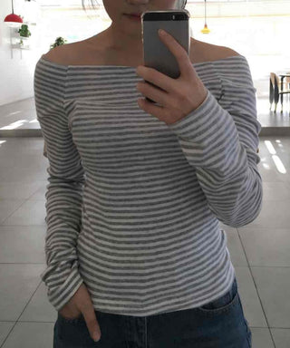 Soft Daily Wide Boat Neck Striped Long Sleeve Tee