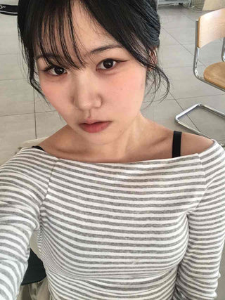 Soft Daily Wide Boat Neck Striped Long Sleeve Tee