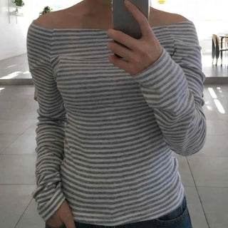 Soft Daily Wide Boat Neck Striped Long Sleeve Tee