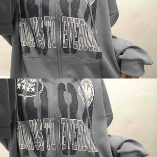 Lettering Print Oversized Zip-Up Hoodie