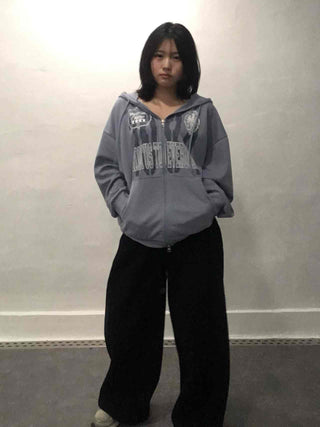 Lettering Print Oversized Zip-Up Hoodie