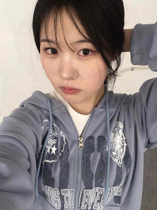 Lettering Print Oversized Zip-Up Hoodie