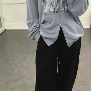 Lettering Print Oversized Zip-Up Hoodie