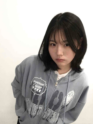 Lettering Print Oversized Zip-Up Hoodie