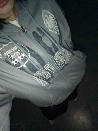 Lettering Print Oversized Zip-Up Hoodie