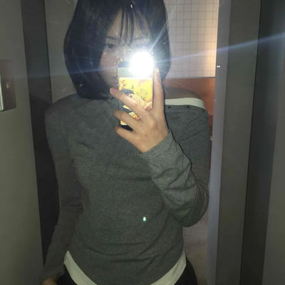 Cozy Vintage Color Block Off-Shoulder Long Sleeve T-Shirt