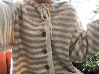 Natural Stripe Cozy Fit Knit Hooded Cardigan
