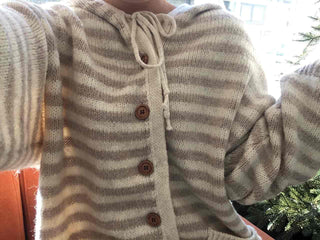 Natural Stripe Cozy Fit Knit Hooded Cardigan