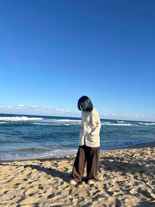 Natural Stripe Cozy Fit Knit Hooded Cardigan