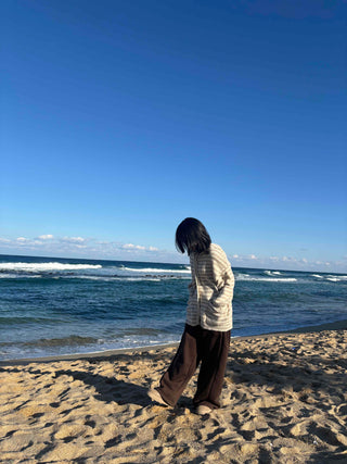 Natural Stripe Cozy Fit Knit Hooded Cardigan