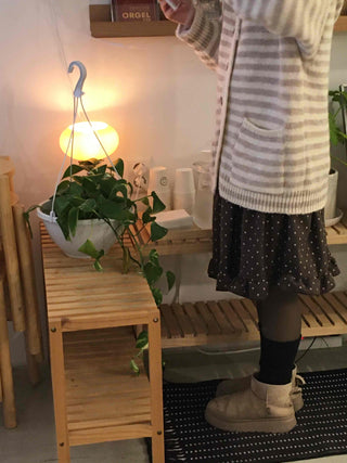 Natural Stripe Cozy Fit Knit Hooded Cardigan