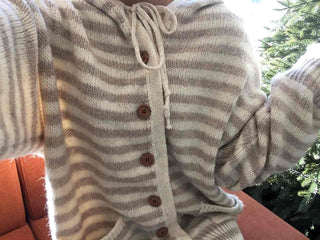 Natural Stripe Cozy Fit Knit Hooded Cardigan