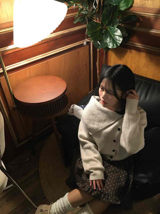 Folding Asymmetrical Neck Button Knit Cardigan