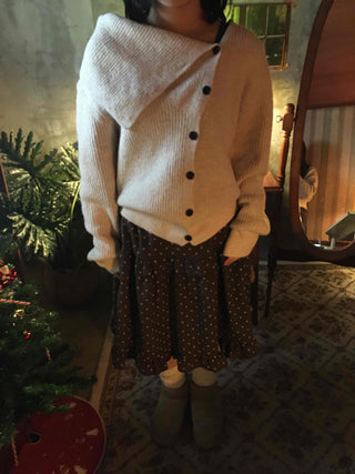 Folding Asymmetrical Neck Button Knit Cardigan
