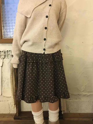 Folding Asymmetrical Neck Button Knit Cardigan