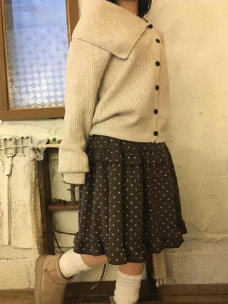Folding Asymmetrical Neck Button Knit Cardigan