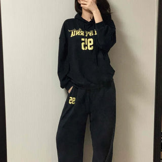 Lettering Oversized Hoodie Tracksuit Set