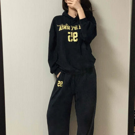 Lettering Oversized Hoodie Tracksuit Set