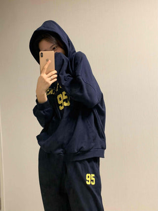 Lettering Oversized Hoodie Tracksuit Set
