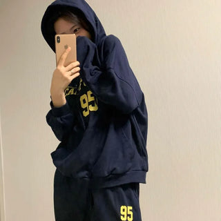 Lettering Oversized Hoodie Tracksuit Set