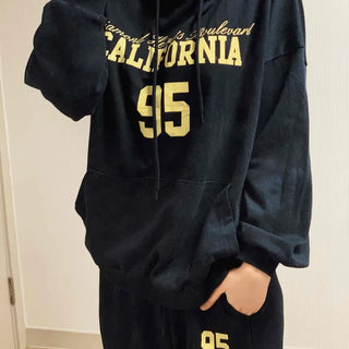 Lettering Oversized Hoodie Tracksuit Set
