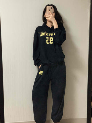 Lettering Oversized Hoodie Tracksuit Set