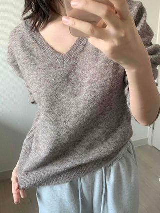Everyday Natural Melange V-Neck Knit