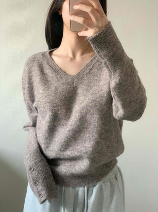 Everyday Natural Melange V-Neck Knit