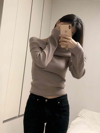 Soft Off-Shoulder Slim Fit Brushed T-Shirt