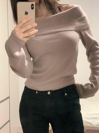 Soft Off-Shoulder Slim Fit Brushed T-Shirt