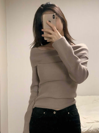 Soft Off-Shoulder Slim Fit Brushed T-Shirt