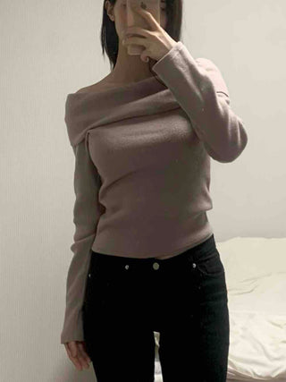 Soft Off-Shoulder Slim Fit Brushed T-Shirt