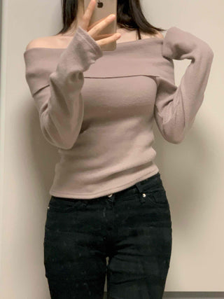 Soft Off-Shoulder Slim Fit Brushed T-Shirt